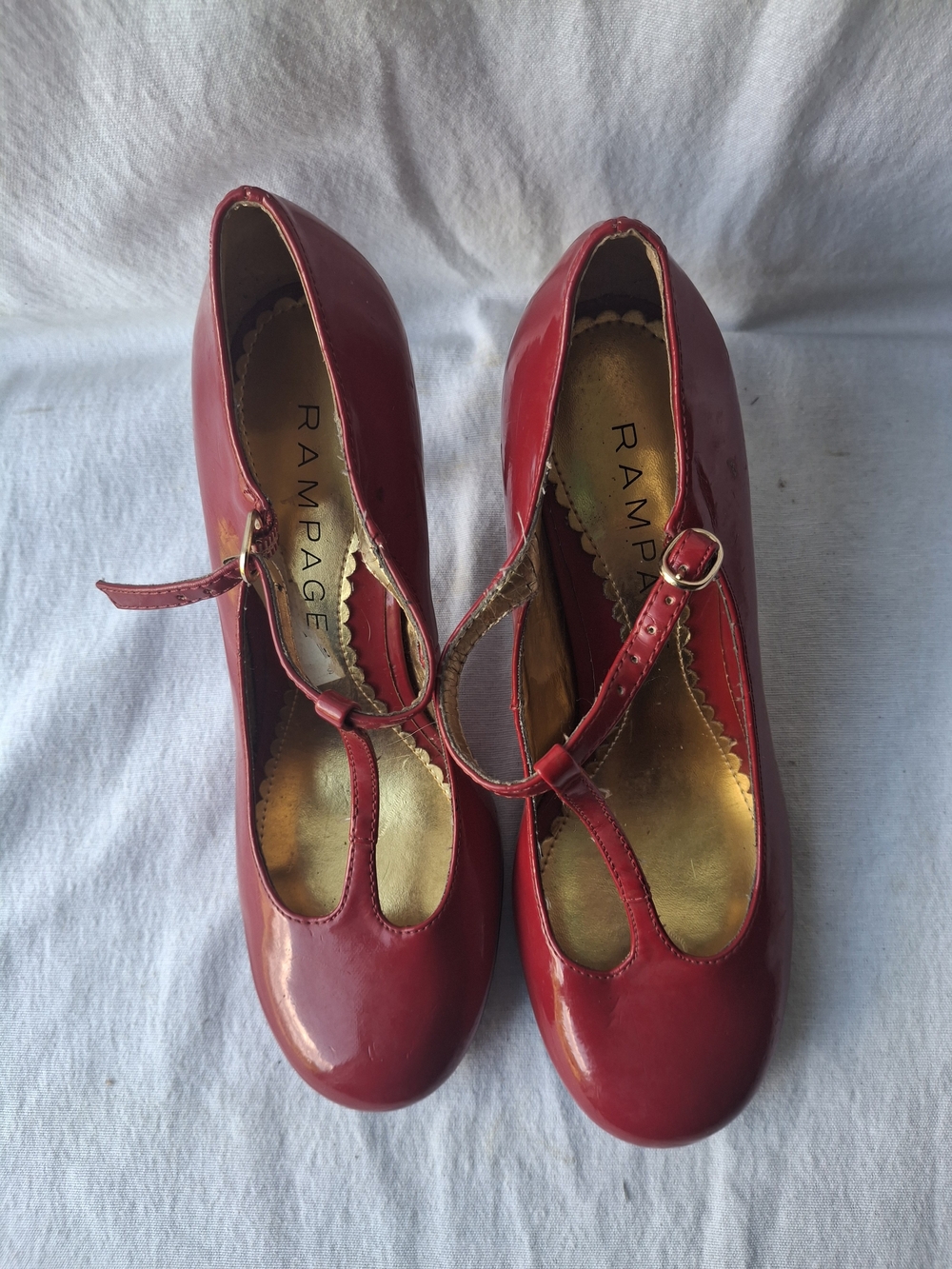 Rampage Women's Red Patent T-Strap Pumps 3 Ins Heel